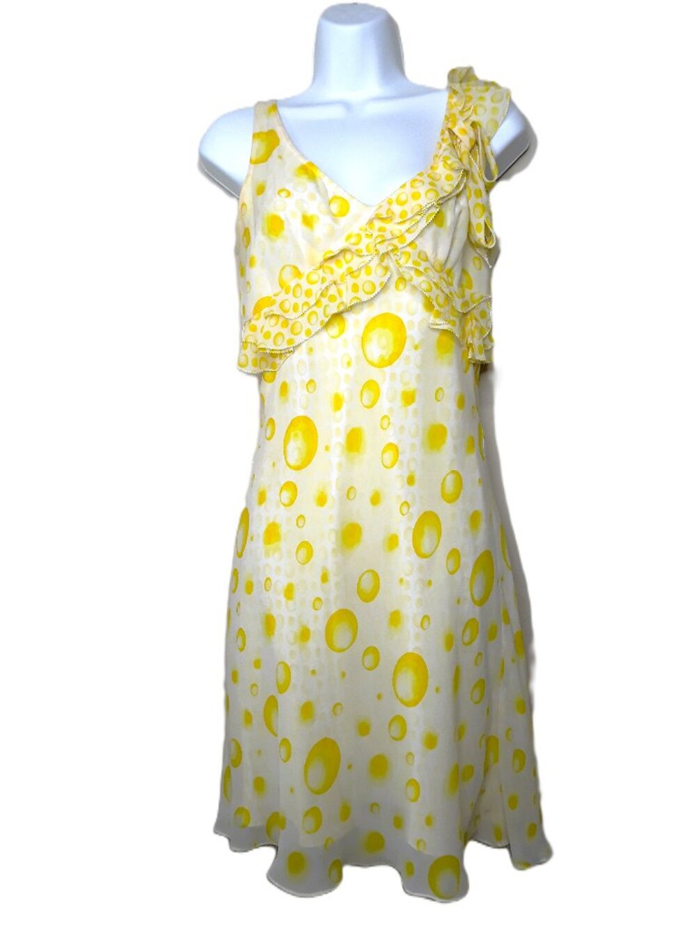 Escada Yellow Silk Dress Ruffles Bow Coquette Feminine
